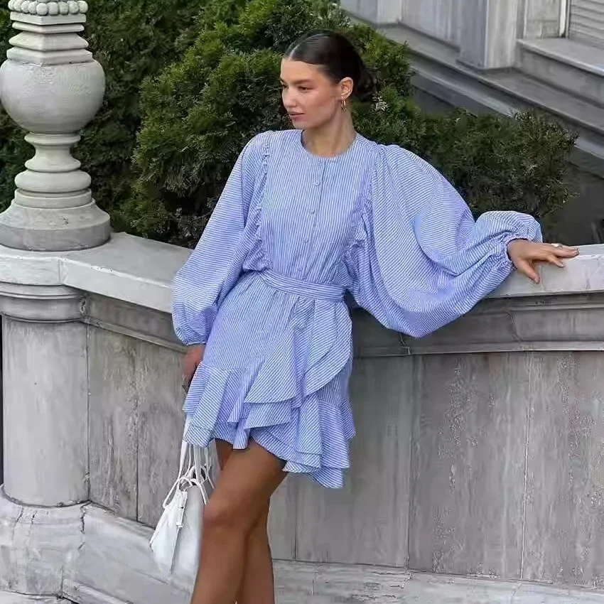 

Длинная юбка А-силуэта с высокой талией, в полоску, в стиле французской моды, осенний дизайн