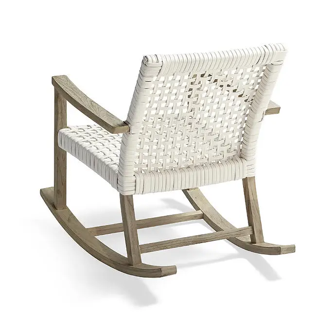 Outdoor Modern Furniture Durable All Weather Rattan Weaving Solid Teak Wooden Rocking Chair