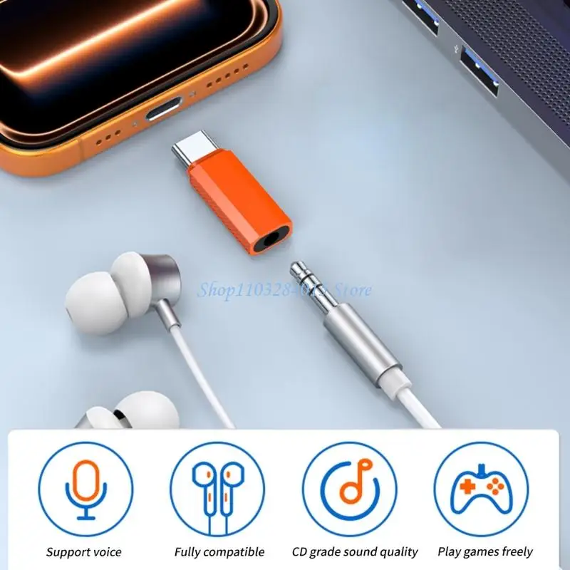 R6FF Plug Play Type C to Headphone Jacks Converter Suitable for Laptops Desktop