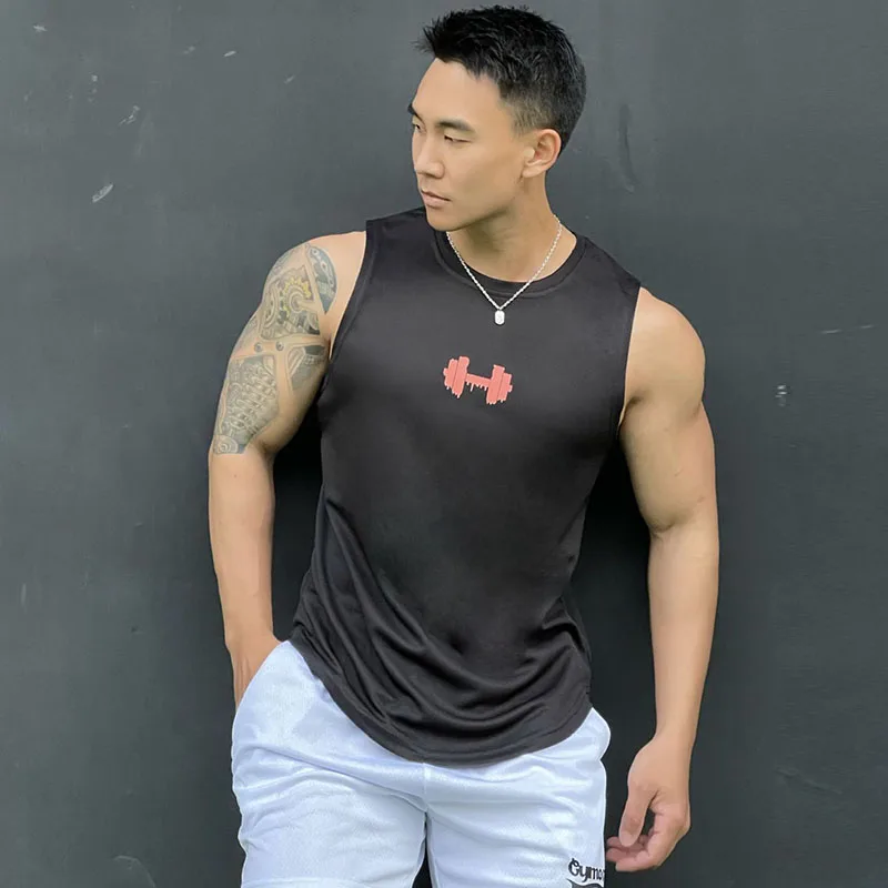 

New Summer Men's Tank Tops Sleeveless Shirt Polyester Mesh Material Quick Dry Breathable Men Workout Fitness Basketball Top Tee