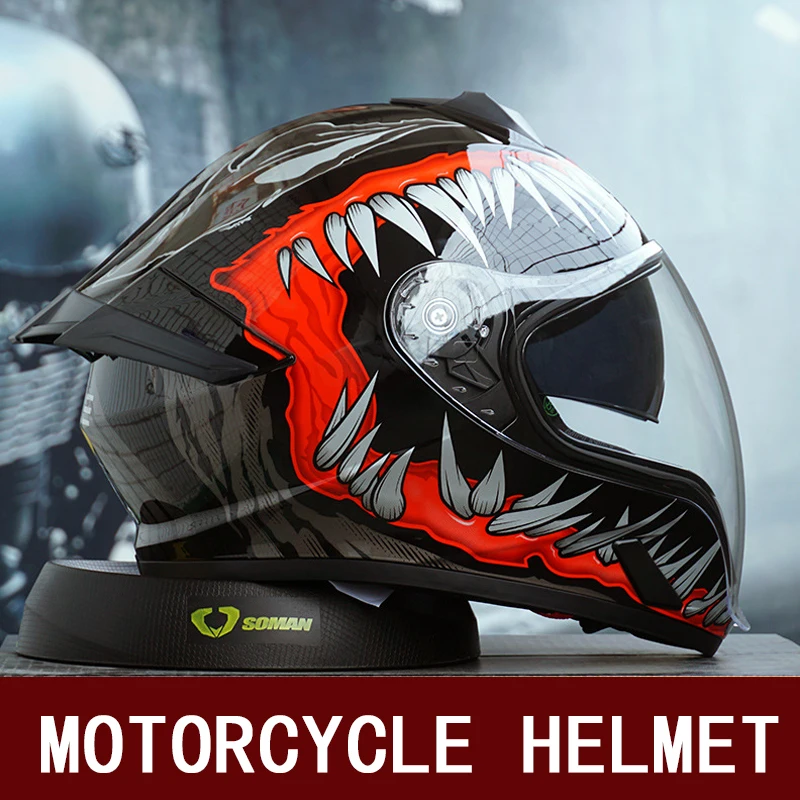 Motorcycle Helmet Men and Women Motorcycle Double Lens Anti-Fog Full Helmet Cruise Pedal Four Seasons Universal Helmet DOT Certi