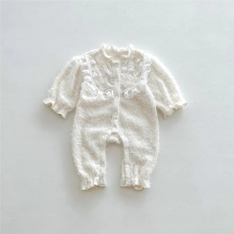 

Newborn Baby Girl Cotton Floral Lace Ruffle Jumpsuit Infant Toddler Long Sleeve Romper Spring Autumn Birthday Baby Clothes 0-2Y