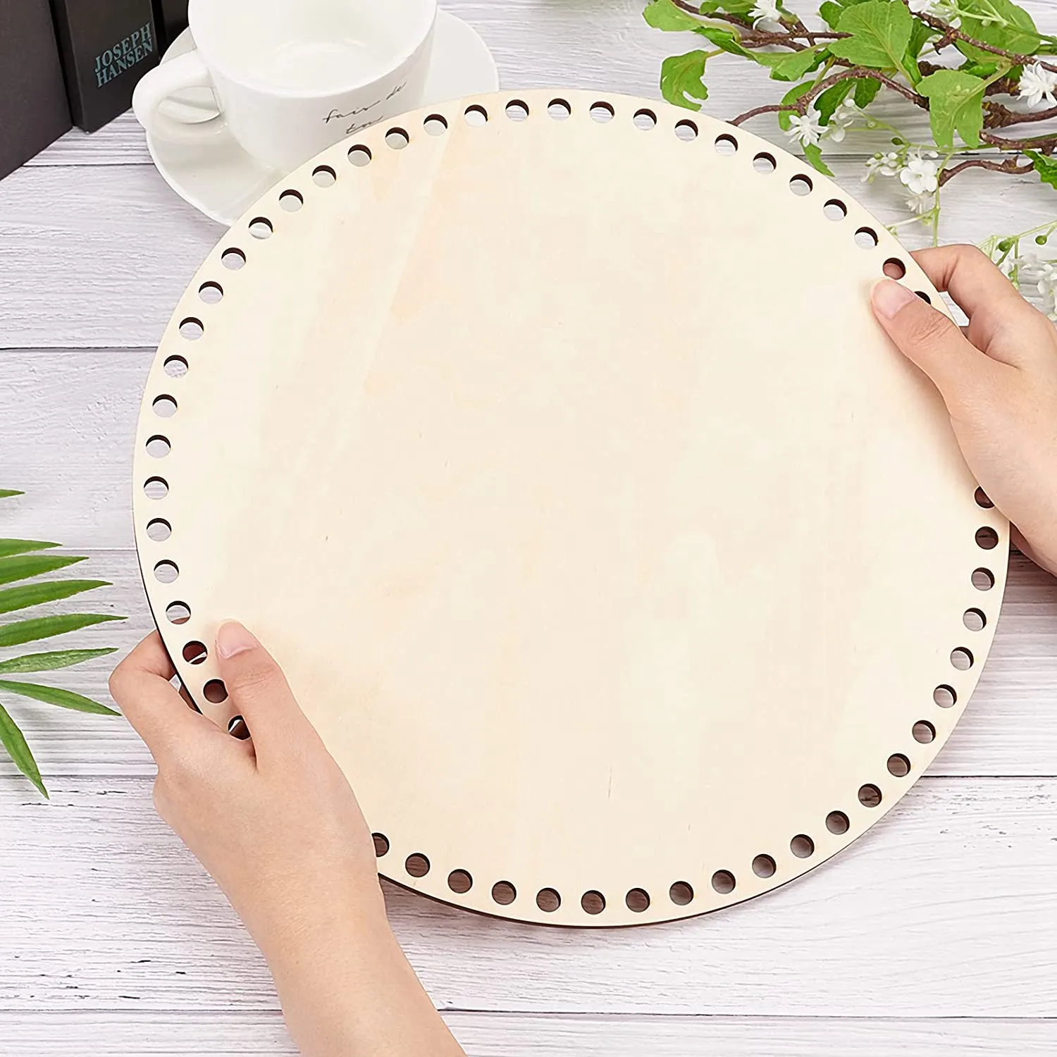 Fondo de cesta de madera Natural con agujero, Base de madera en blanco circular para tejer DIY, bolsa de ganchillo, moldeador de fondo artesanal, 30cm