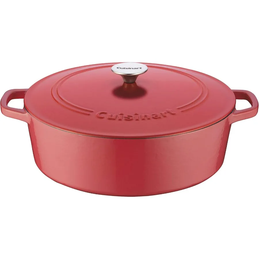 

Chef's Classic Enameled Cast Iron Oval Covered Casserole Peony Pink 7 Quart