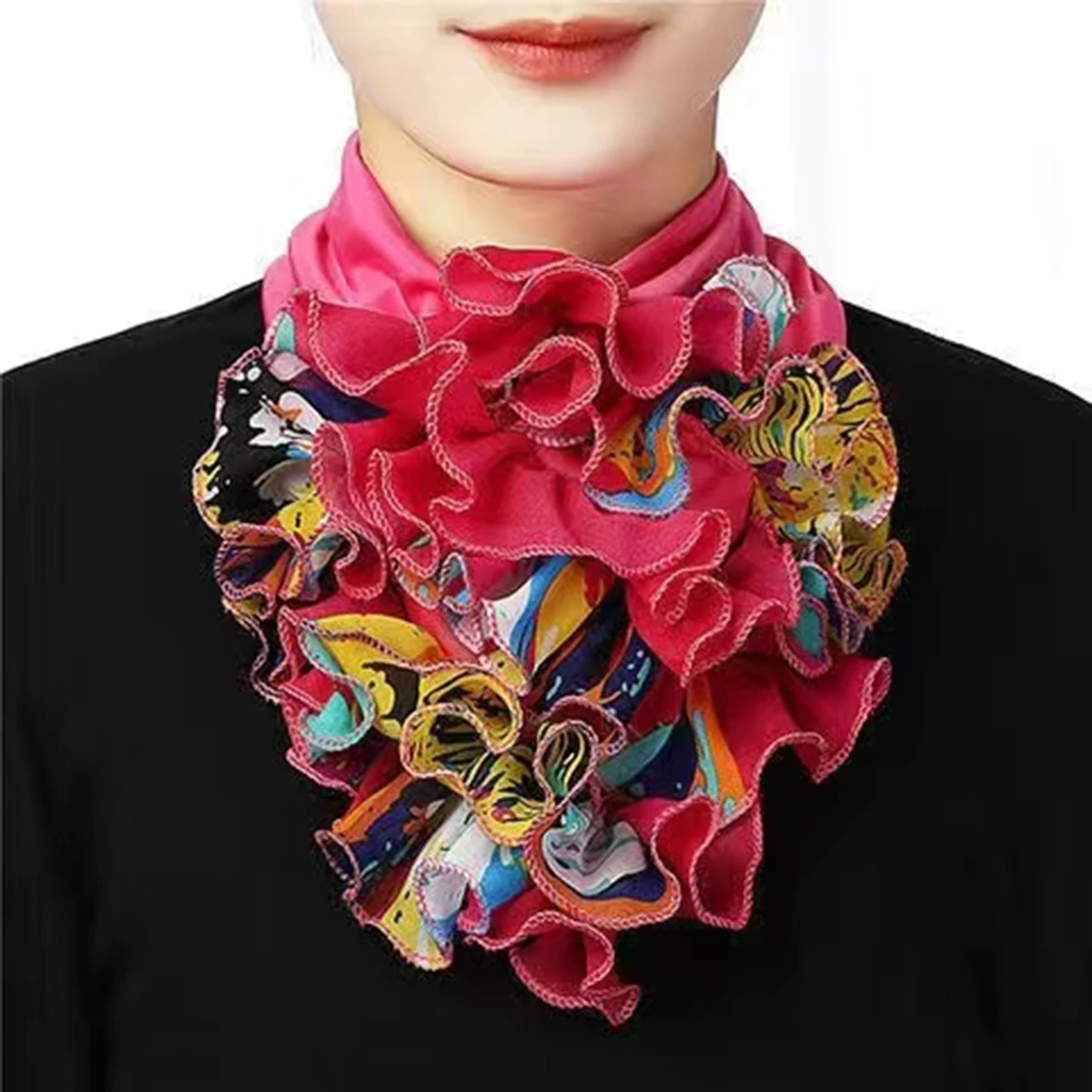 Fashion Chiffon Neckerchief Detachable Floral Printed False Collars For Women Elegant Neck Gaiter Autumn Warm Scarf Free Size