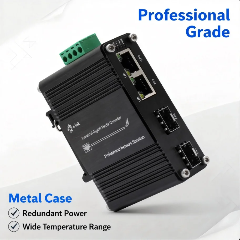 Mini Gigabit Switch 2x10/100/1000BASE-T RJ45 Ports Aluminum Housing Operates -40°C to 75°C with 12-48VDC Redundant Power