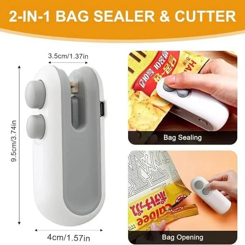 Rechargeable Mini Bag Sealer, 2 in 1 Heat Sealing Machine Portable Plastic Food Bag Sealer with Bag Clip