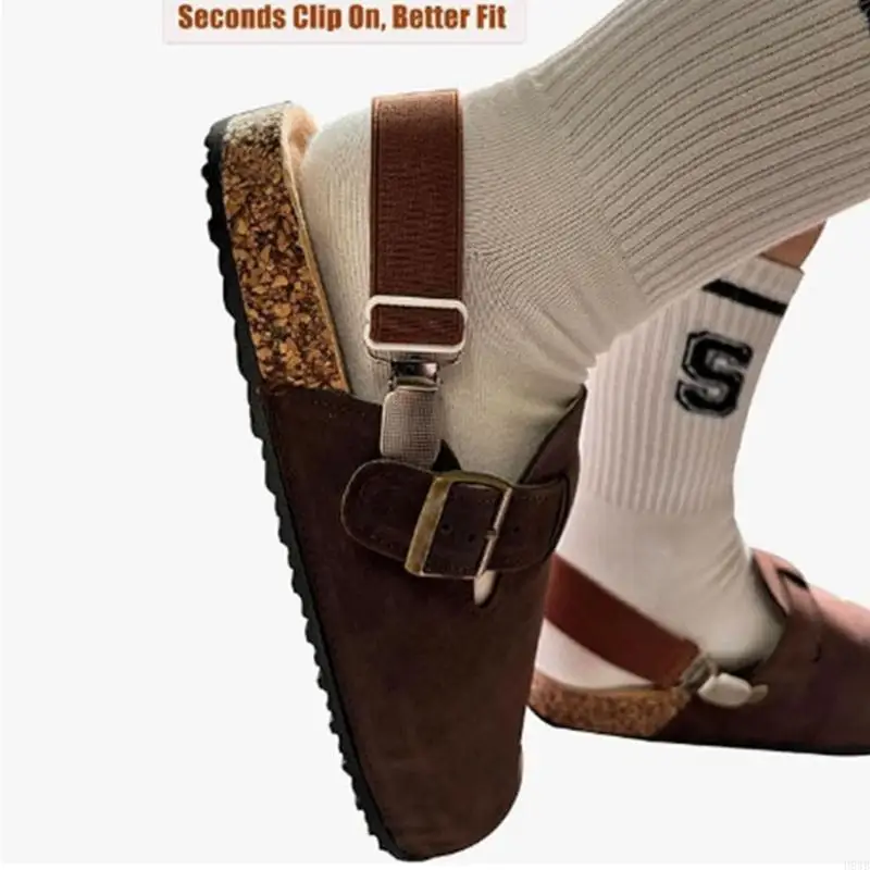 H8WB مقابض كعب قابلة للتخصيص للانزلاق على الأحذية حزام حذاء مرن مع أبازيم معدنية تصميم مانع للانزلاق للبغال والقباقيب #4