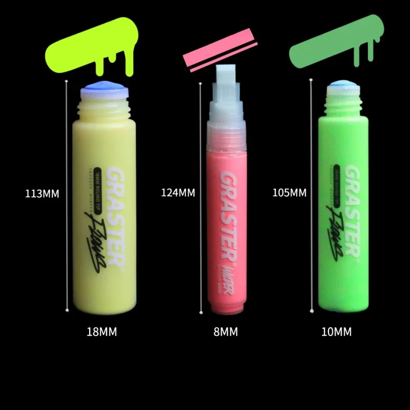 5-color 8/10/18mm Fluorescent Graffiti Flow Pen for Metal Plastic Paper Fabric Marking Can Add Ink Acrylic Pigment Marker Pen