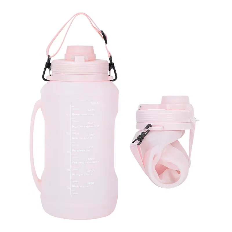 2.0L Large capacity water cup fitness portable roll cup food grade silicone belly cup folding outdoor sports water bottle