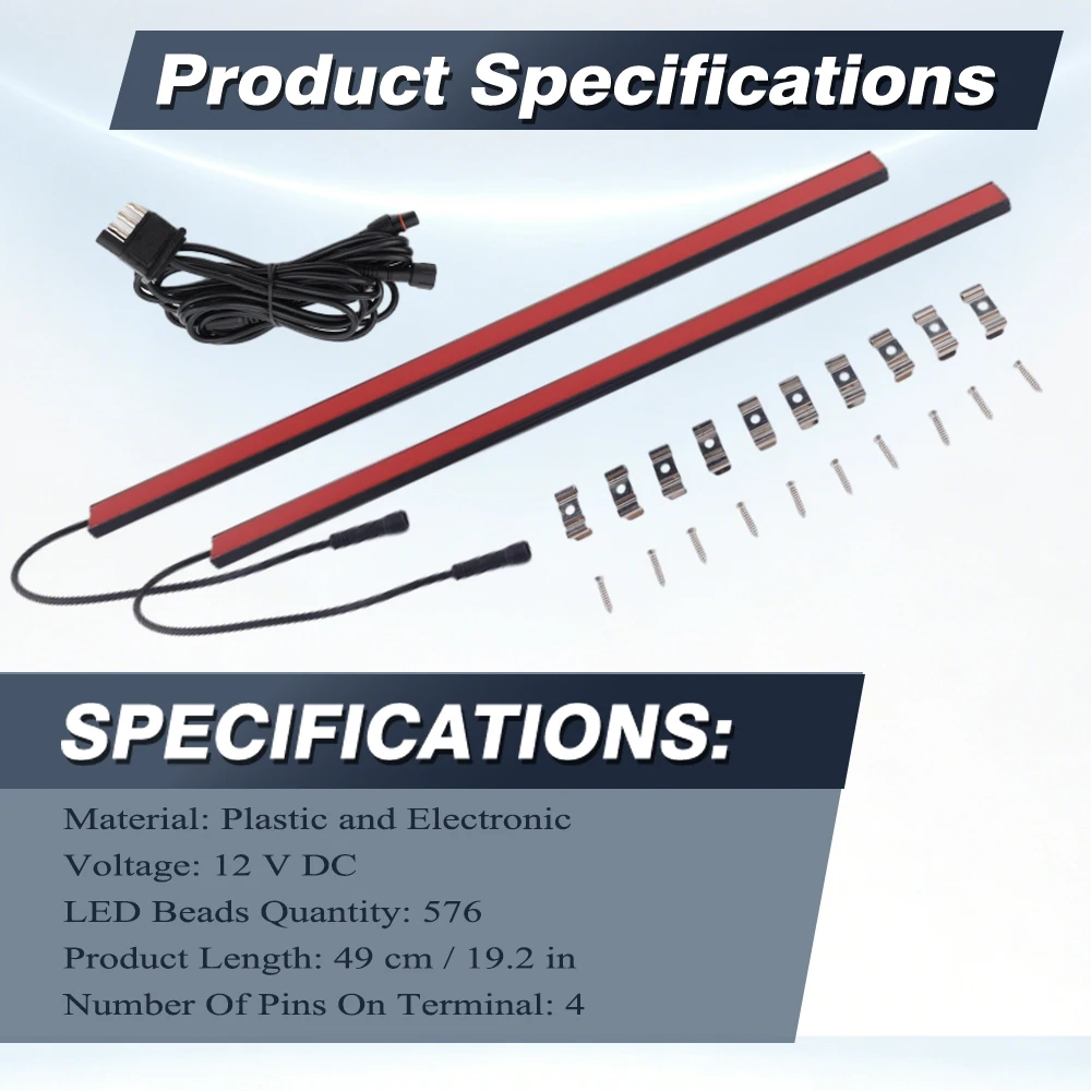 For Trucks SUVs Pickups Trailers RVs Vans Redline Parlux Tailgate Light Bar 12 V DC Screws Mounting or Back Adhesive Tape