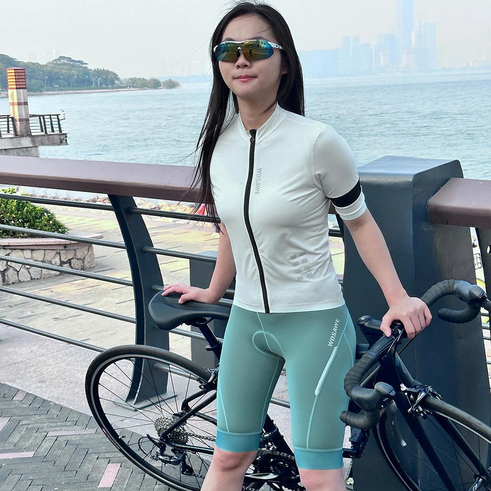 WOSAWE Ladies Cycling Short Sleeve Jersey Women Moisture Wicking Top High Mesh Breathable 3D Padded Shorts Set  Clothings