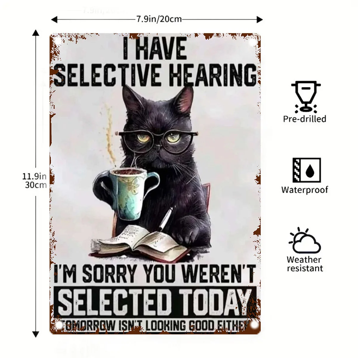 1pc Funny Sarcastic Cat Metal Wall Sign with 