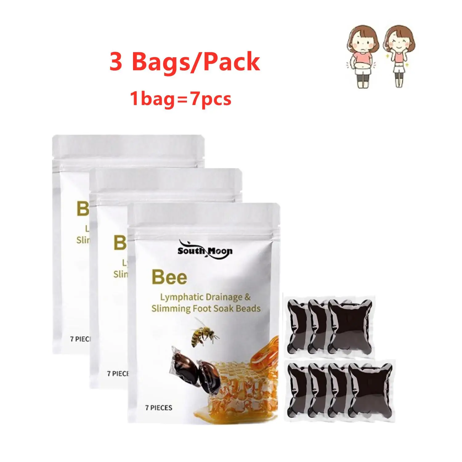 

3 Bags Lukmlca Bee Lymphatic Drainage & Slimming Foot Soak Beads Feet Health Care