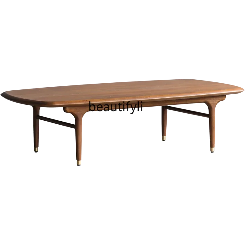 

Nordic Japanese Style Solid Wood Tea Table Combination Mid-Ancient Living Room Walnut Color Tea Table Minimalist Light Luxury