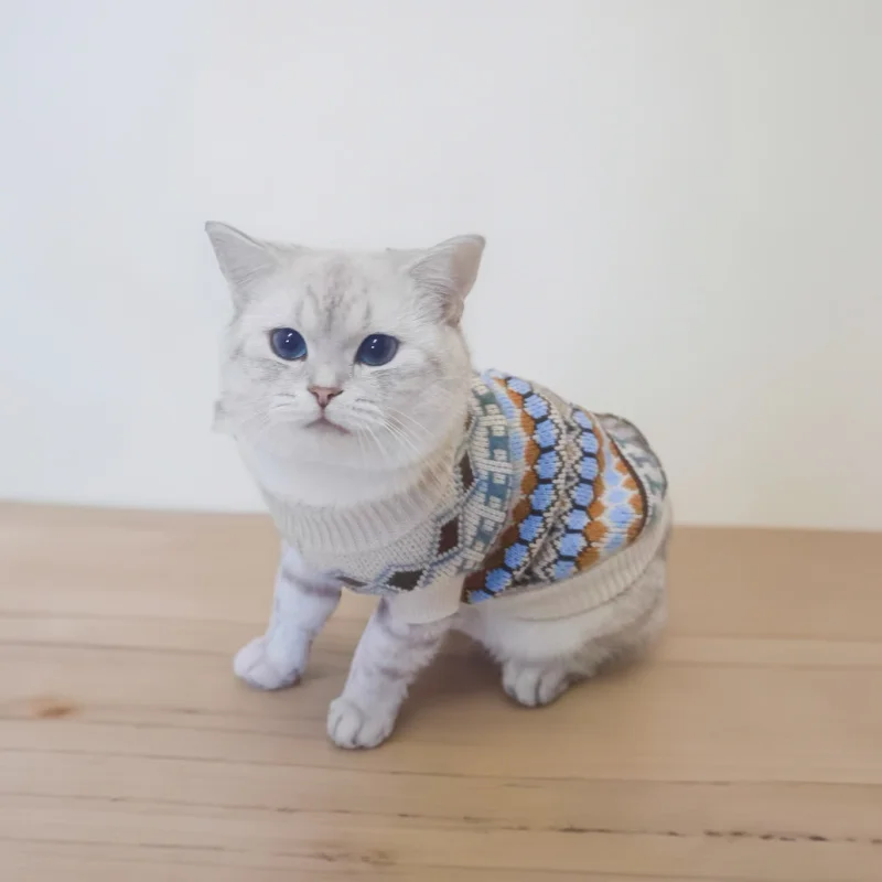 Autumn and winter retro British style diamond grid pet dog sweater winter warmth ins cute cat clothes winter clothes