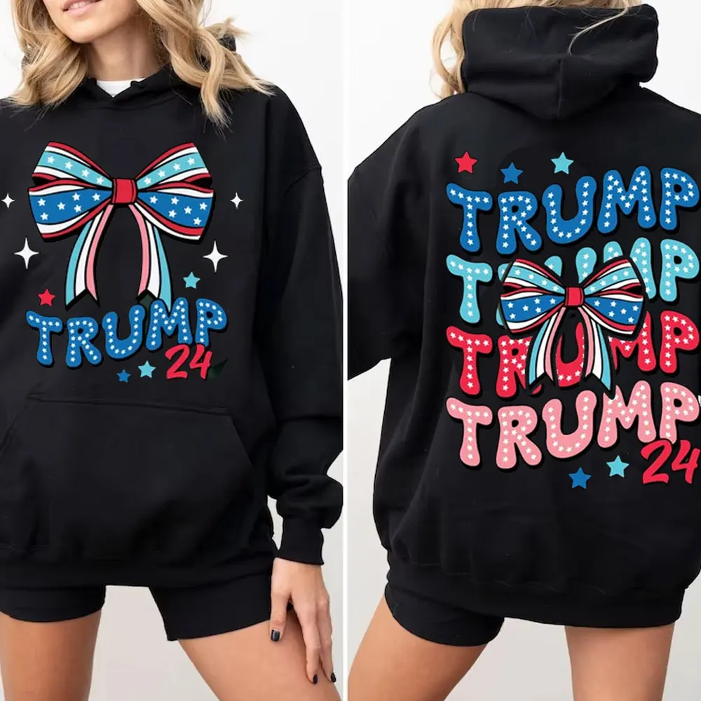 New in Hoodies & Sweatshirts Trump 2024 USA Flag Ribbon Hoody Proud Republican SweatshirtSupport Donald Tops Party Hoodie Women