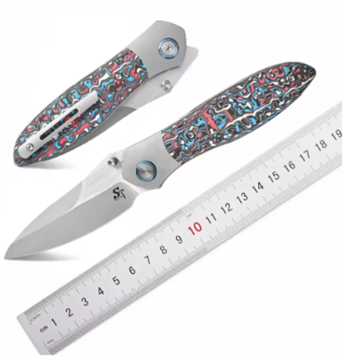 Sitivien ST273 Damascus/S90V Steel Blade Folding Knife Colorful G10 Handle EDC Pocket knifes for Outdoor Camping Collection