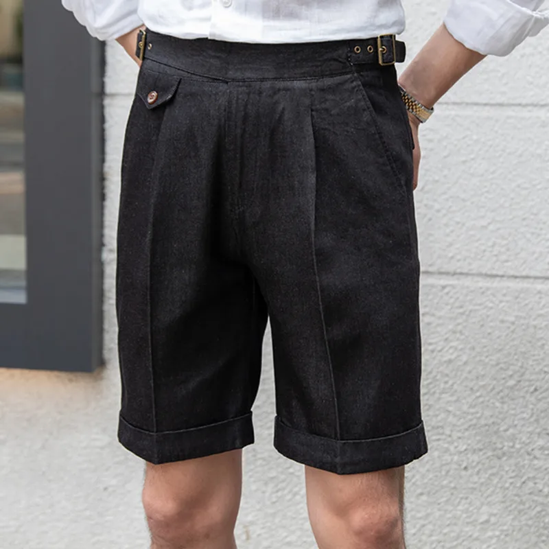 2023 Summer Vintage Denim Naples Shorts Gentlemen\'s Italian Suit Short Mens High Quality Short Men Pantalones Homme