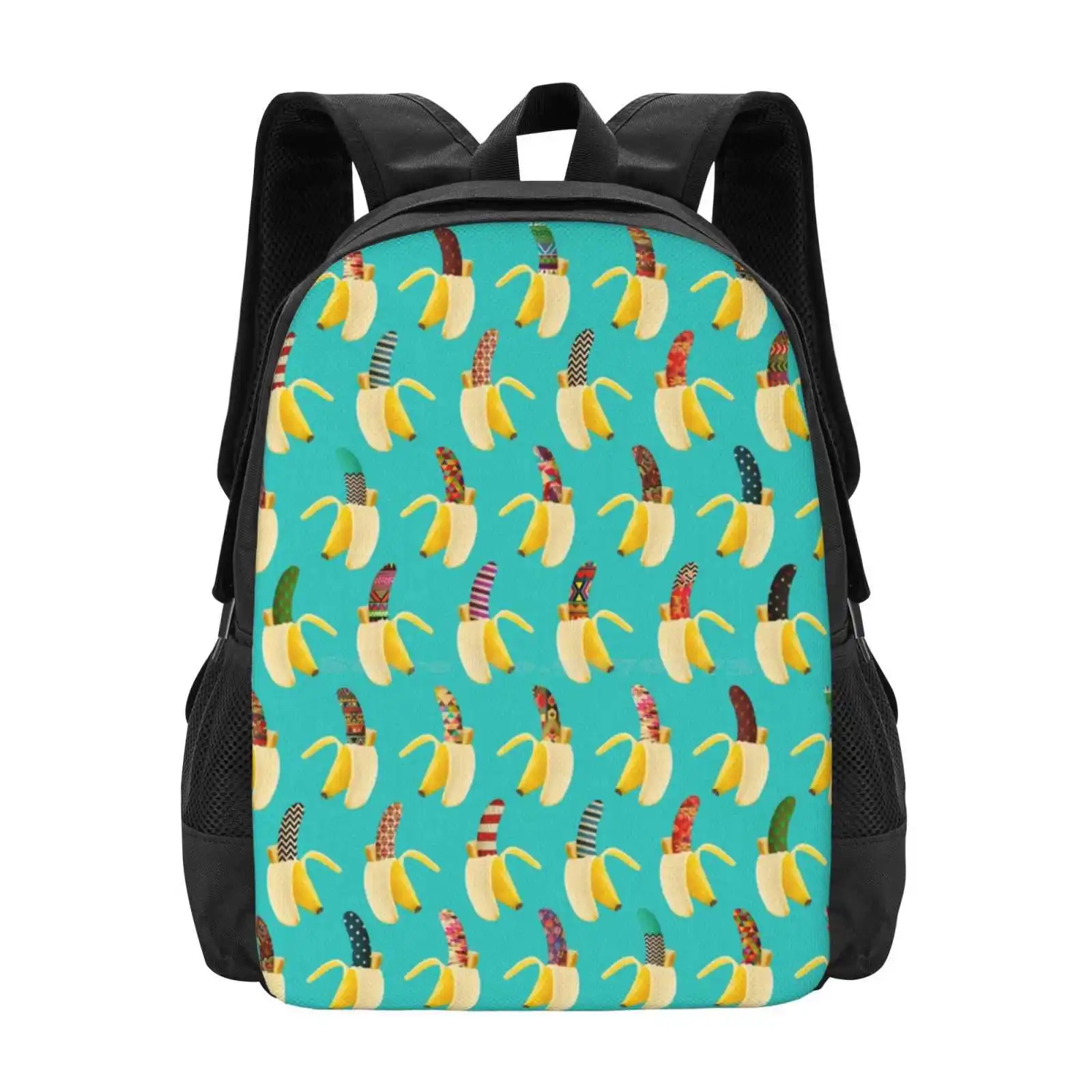 Anna Banana Ii Hot Sale Schoolbag Backpack Fashion Bags Bananas Pattern Vegan Food Fruit Blue Teal Tripes Stars