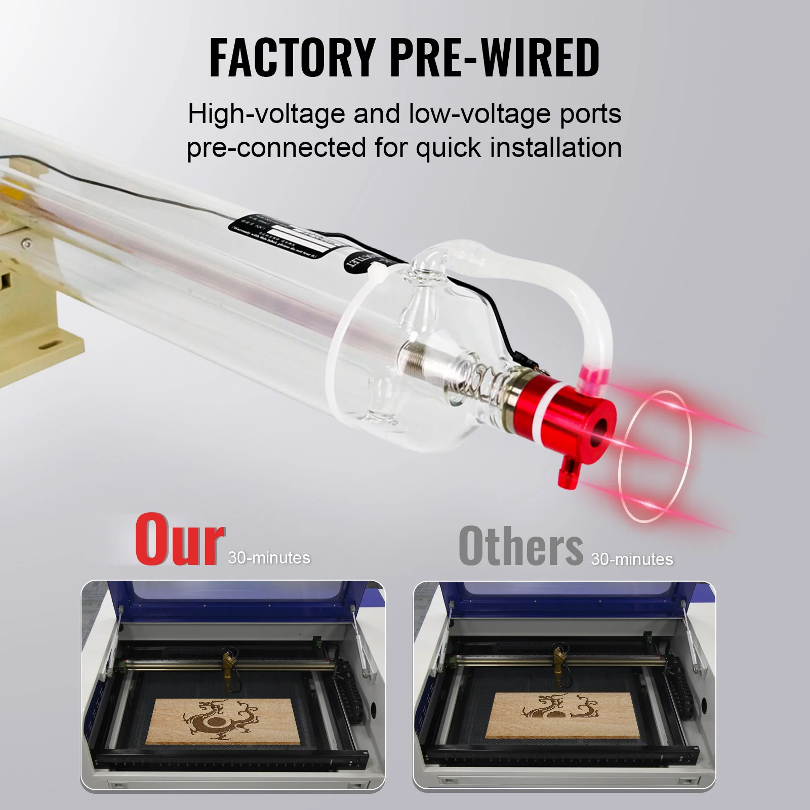 

SIHAO Лазеры для углекислого газа CO2 Лазерная трубка 100 Вт 130 Вт 150 Вт Мощная длина стекла 700-1830 мм Диаметр 80 мм для станка для резки гравера