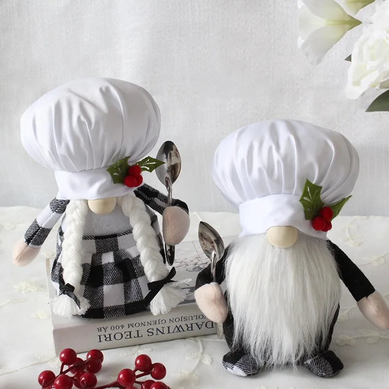 Chef Doll Christmas Decoration Faceless Dwarf Home Desktop Ornaments Holiday Party House Decoration Plush Toy Xmas Gift for Kids