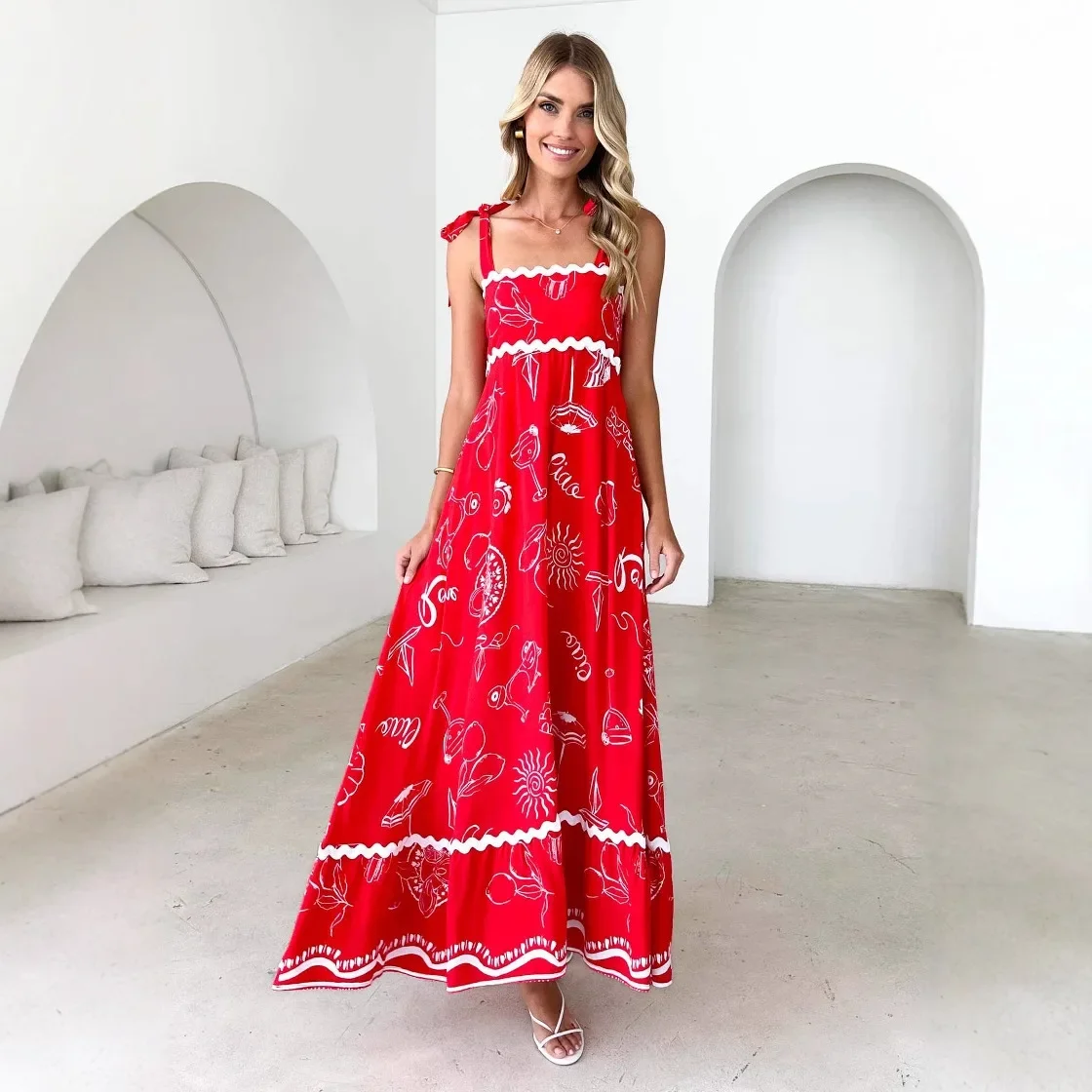 Estate nuova moda fresca piccola floreale donna abito lungo cinturino sexy cinturino femlae top abiti