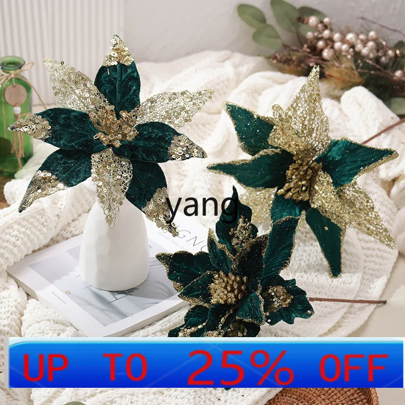 

LMM simulation handmade Christmas flower glitter sequins 30cm green flannel Christmas flower