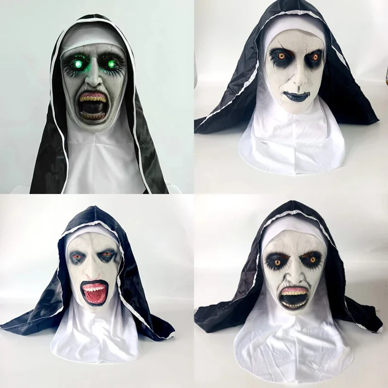 Scary The Nun Mask Latex Horror Halloween Costume for Woman Witch Nun Cosplay Eater Party Cape Carnival Face Mask Disguise Prop