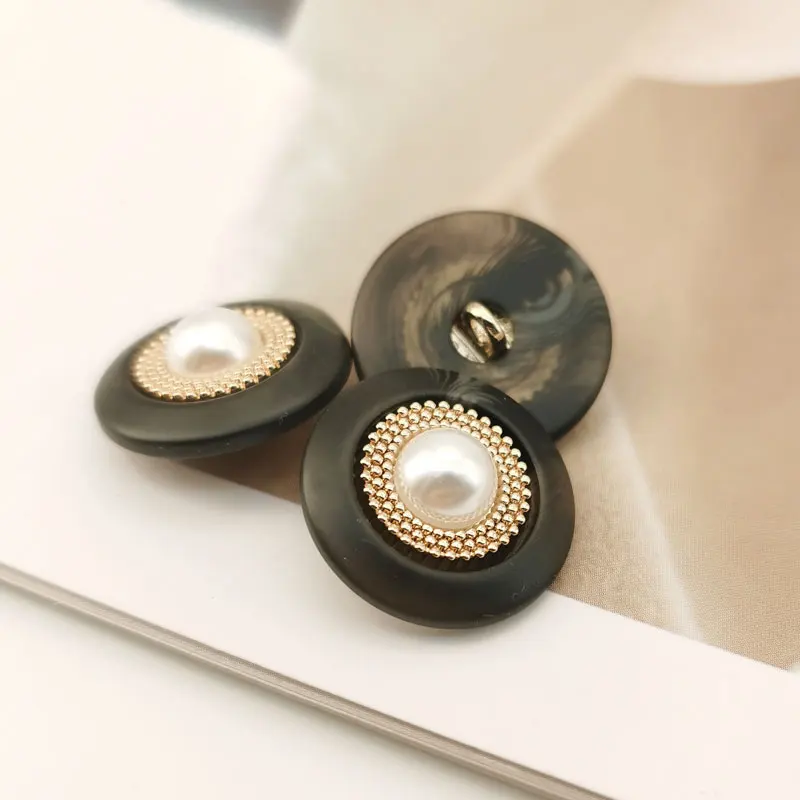 Luxury Resin Metal Buttons Imitation Pearls Decorative DIY Clothes Buttons Sewing Accessories Material Coat Buttons Wholesale