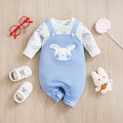 Baby Boys Girls Unisex Newborn Onesies Romper 0-18 Months Toddler Clothing Infant Long Sleeve Blue rabbit print  Jumpsuit