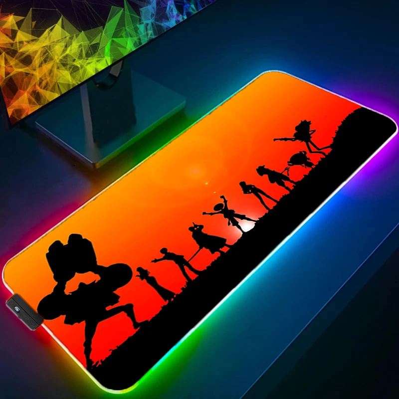 RGB светодиодный коврик для мыши, офисный настольный коврик, коврик для компьютерной игры, резиновый коврик для клавиатуры в стиле аниме, цельный аксессуар для ПК, коврик для мыши, коврик для планшета