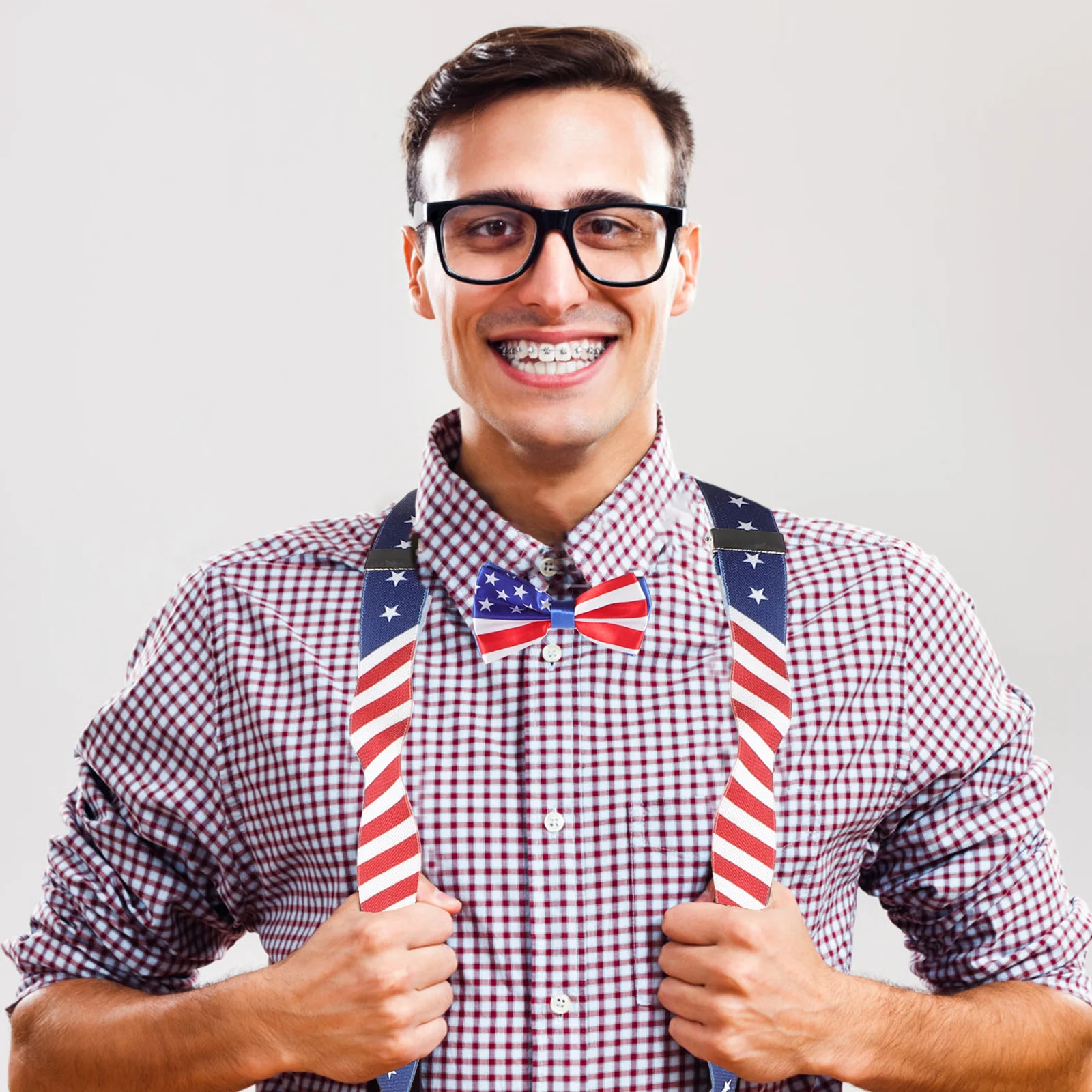 

1Set National Flag Suspender Bowtie Strap Clip Unique Patriotic Celebration Costume Prop for Festival Party Suspender Bowtie