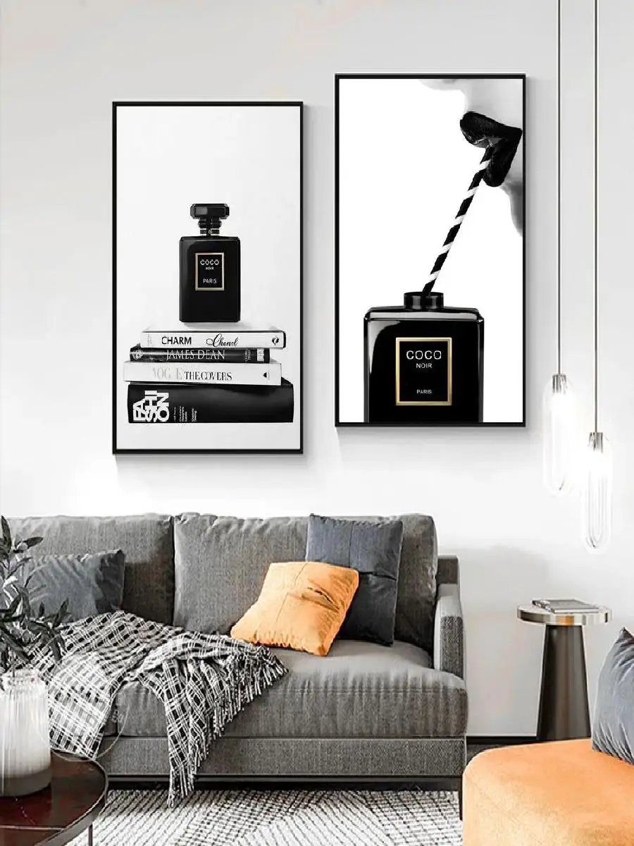 1PC Frameless Nordic Luxury Minimalist Perfume Bottle Pop Art Prints  Fashion Coco Poster in Black  White  Parfum Giclee Wall De