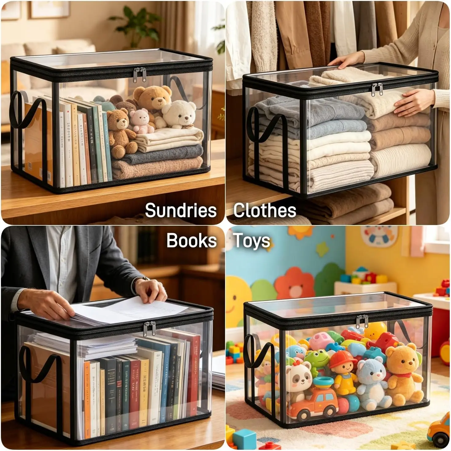 2 Stück Große Transparente Dicke Aufbewahrungstasche mit Klappdeckel Kleider-Organizer Spielzeug-Aufbewahrungstasche Perfekt für Zuhause, Camping, Reisen, Umzüge – Detail 8