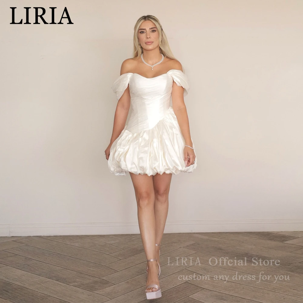 LIRIA Sexy Brautkleid Schulterfrei Satin Brautkleid Kurze A-Linie Vestido De Novia Boda Mini Übergröße Brautkleid Maßanfertigung