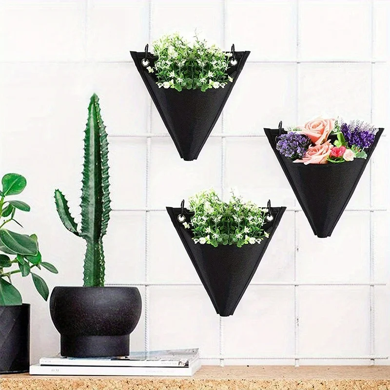1Set Black Creative Balcony Non-woven Triangular Flower Pot Hanging Bag New Indoor Wall Hanging Flower Basket Plant Potted Bag
