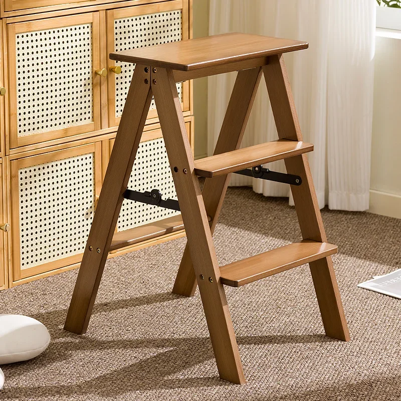 Bamboo Foldable Step Stool Portable Multifunctional Kitchen High Stool Thick Small Bar Stool Multifunction  Ladder for Home