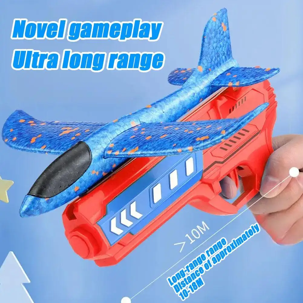 Foam Plane Toy One-Click Ejection Model Aircraft Shooting Game Catapult Plane Gun Launcher Children Outdoor Sport Toys Kids Gift
