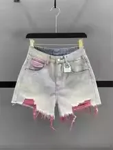 Style Pink Hole Denim Shorts Women Summer New High Waist Raw Edge A-line Hot Girls Shorts Fashion Niche Slim Hot Pants
