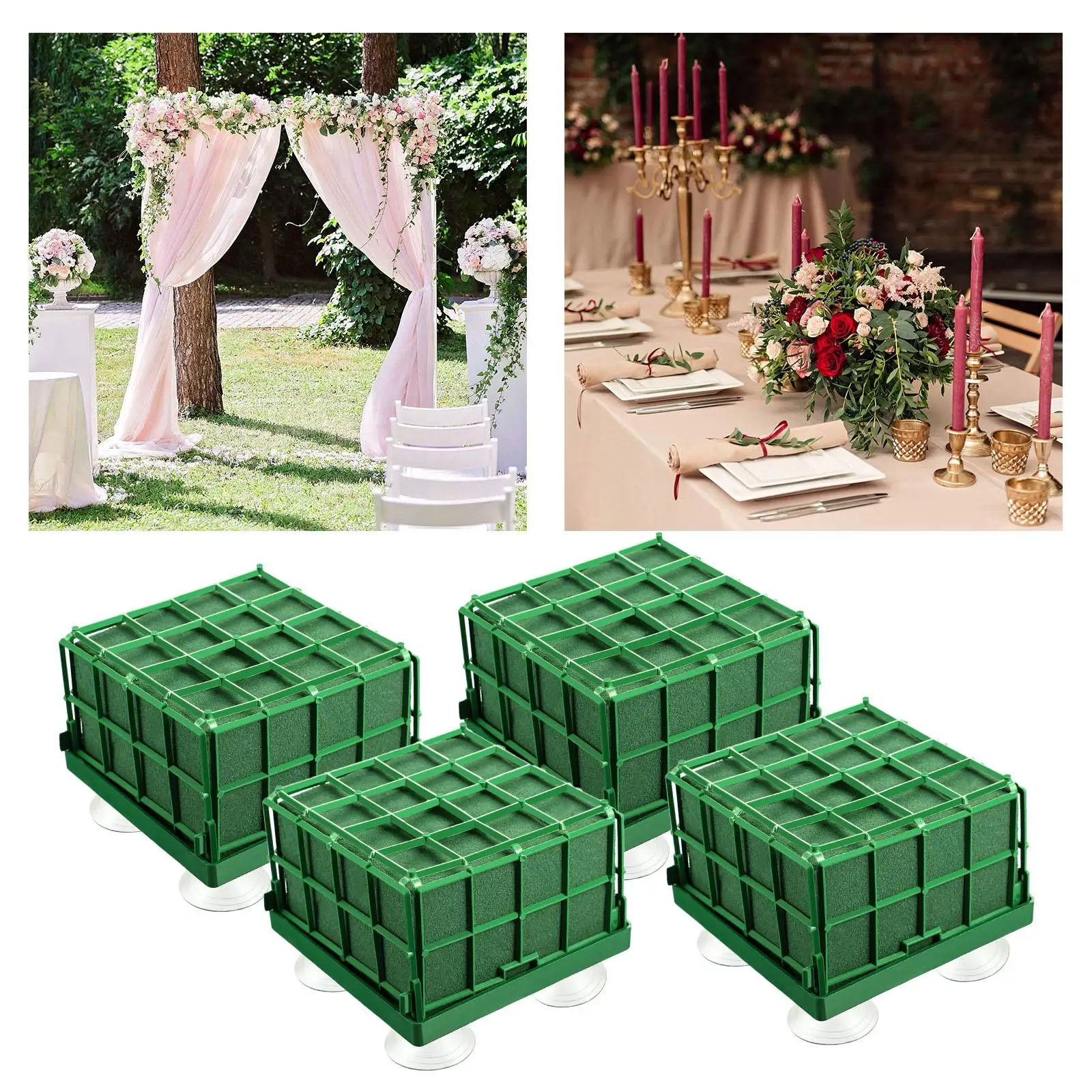 4 Pack Square Floral Foam Cage Flower Holder, Floral Foam for Fresh Flowers Cage Bowl for Table Centerpiece Floral Arrangement