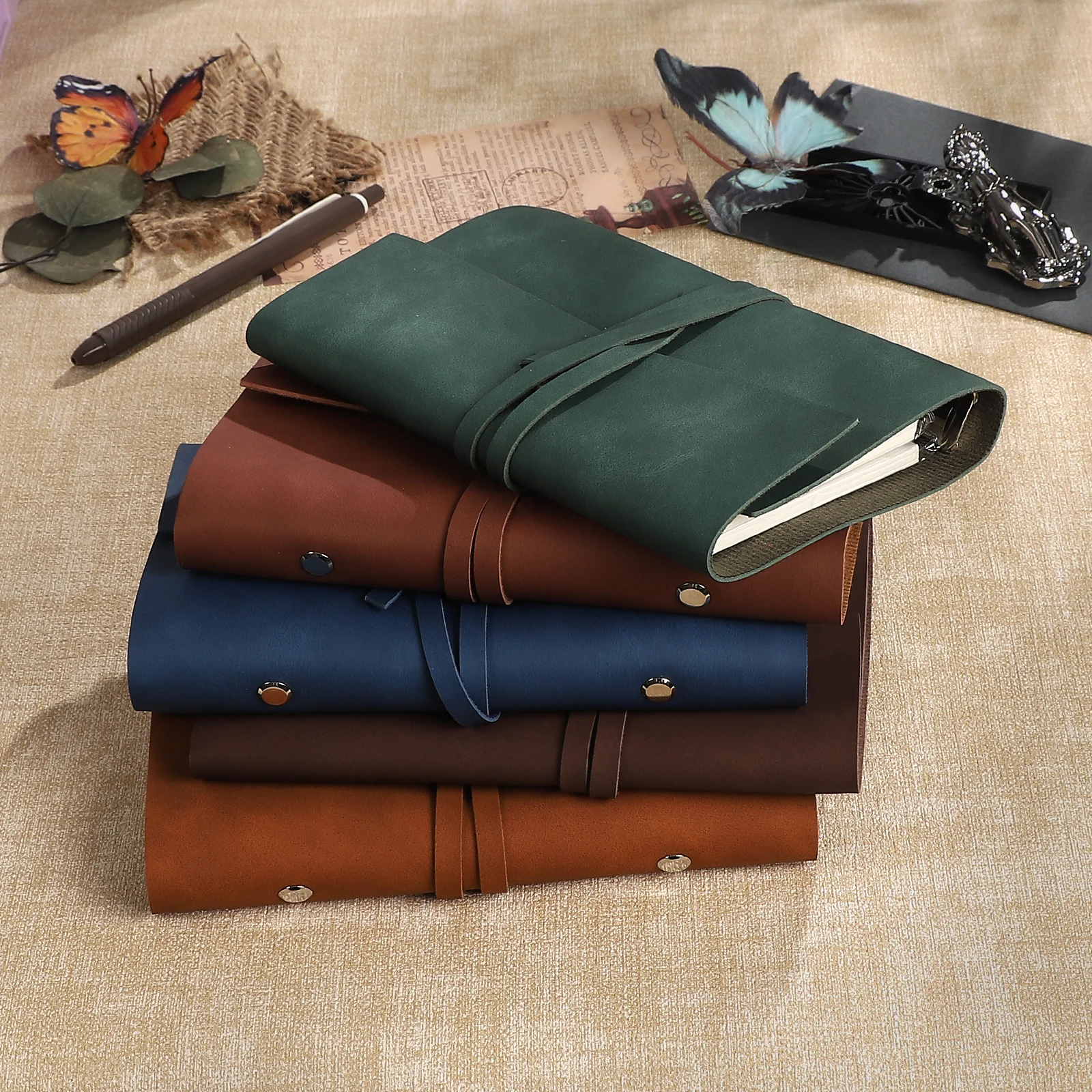 A6 Vintage PU Leather Strap Loose-leaf Notebook Creative DIY Journal Material Collage Student Supplies Stationery - view 2