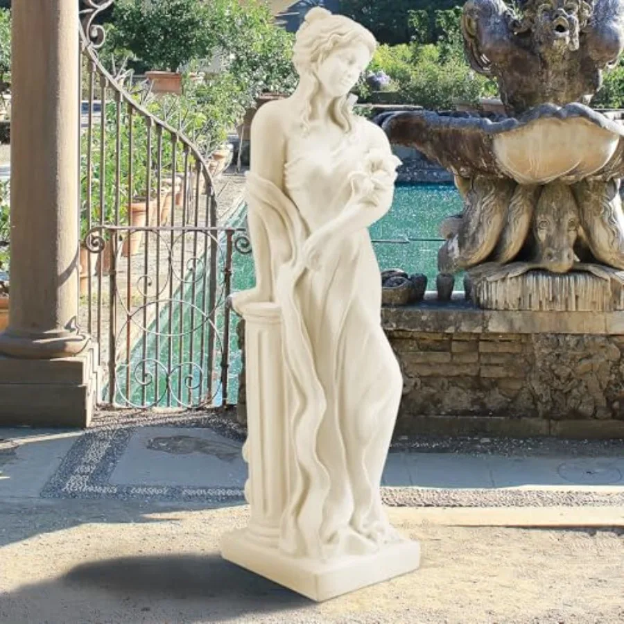 51 Large Nymph Garden Statue, Goddess of Spring Flowers Outdoor: Resin, White, Weather-Resistant Detailed Craftsmanship