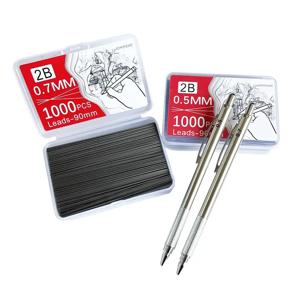 1000PCS/Box Mechanical Pencil Lead 0.5/0.7/0.9/1.3/2.0mm 2B 90mm Length Replaceable Automatic Pencil Refills Art Sketch