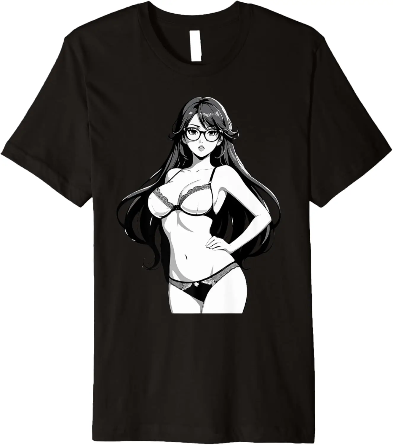 

Sexy Waifu Otaku Anime Girl Japanese in Black and White Art Premium T-Shirt