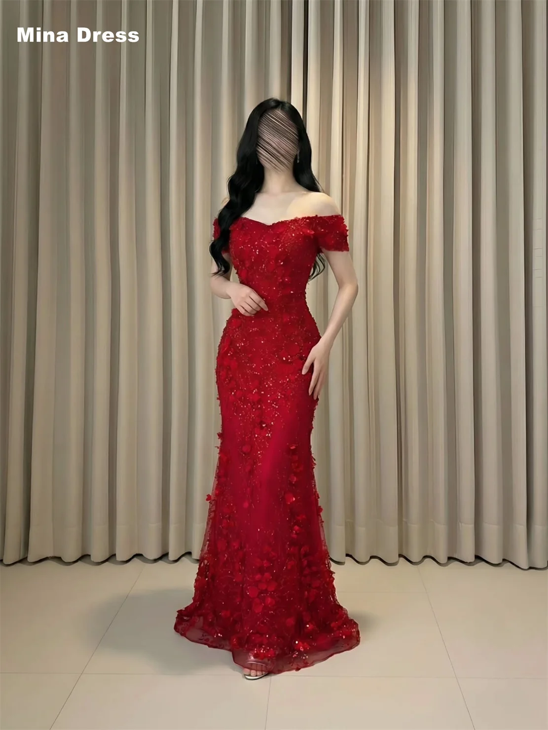 

Mina Customized Red Elegant Party Dresses for Special Occasions Sequins. Luxurious Evening Dresses Brands Flower Beading Dress