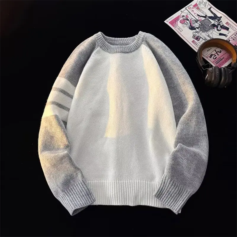 

Loose Fit Long Sve round Ne Knitwear Men's Korean Sle Color Blo oulder Insertion Sweater Autumn Winter Casual Top