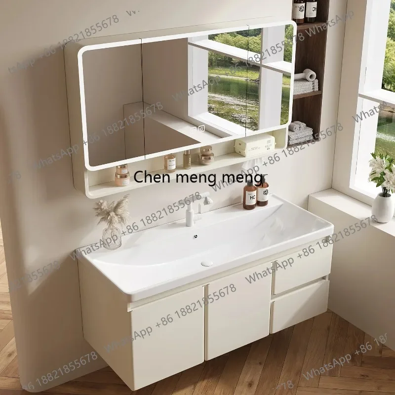 A139 French-style Stainless Steel Bathroom Cabinet Ceramic Integrated Home Storage Bathroom Cabinet Wash Up Mirror Furniture
