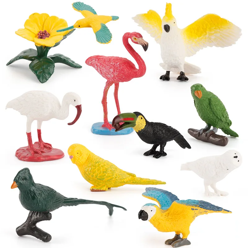 1Set Simulation Mini Wild Bird Model Children Cognitive Budgerigar Cockatoo Macaw Ornament Toy Fun Children Toys Birthday Gifts