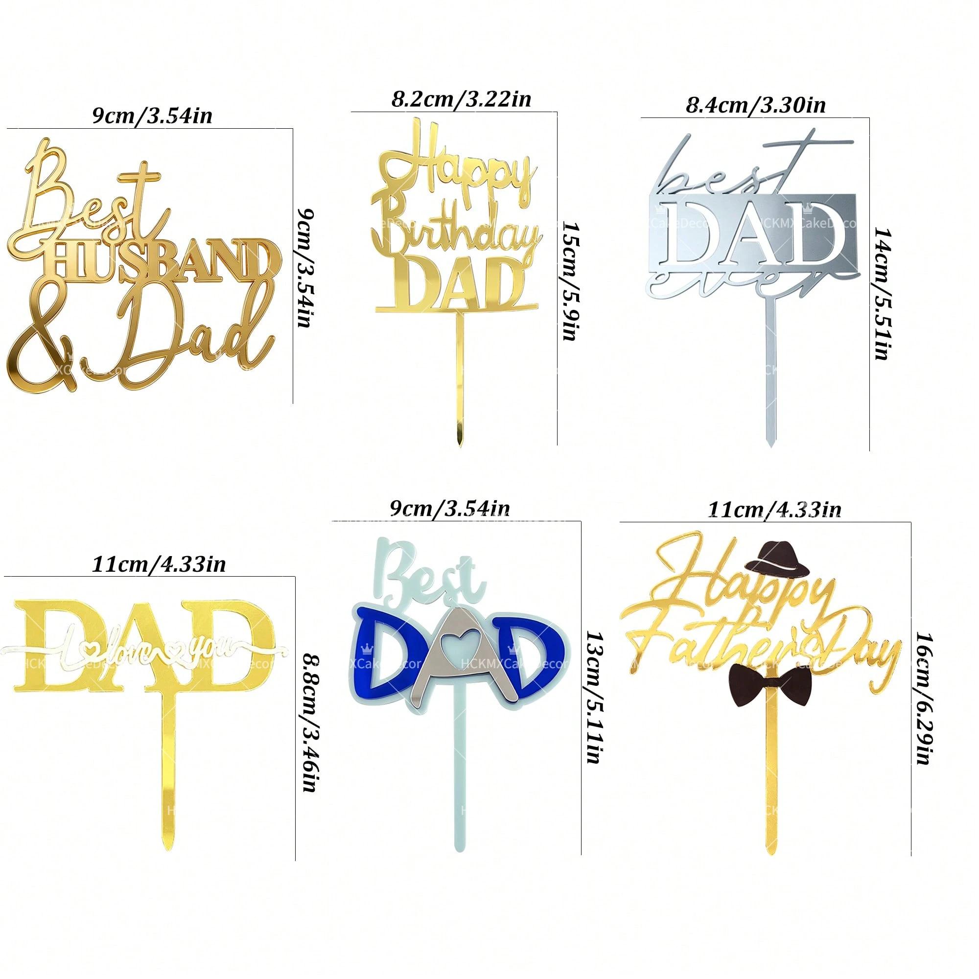 3 Stück Tortenaufsatz „Bester Ehemann & Vater“ aus goldfarbenem Acryl, Hochzeitstag, Party, Kuchendekoration für den Vater – Detail 7